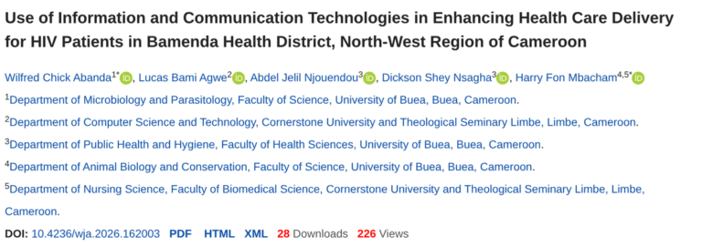 Journal listing for the paper: Use of Information and Communication Technologies in Enhancing Health Care Delivery for HIV Patients in Bamenda Health District